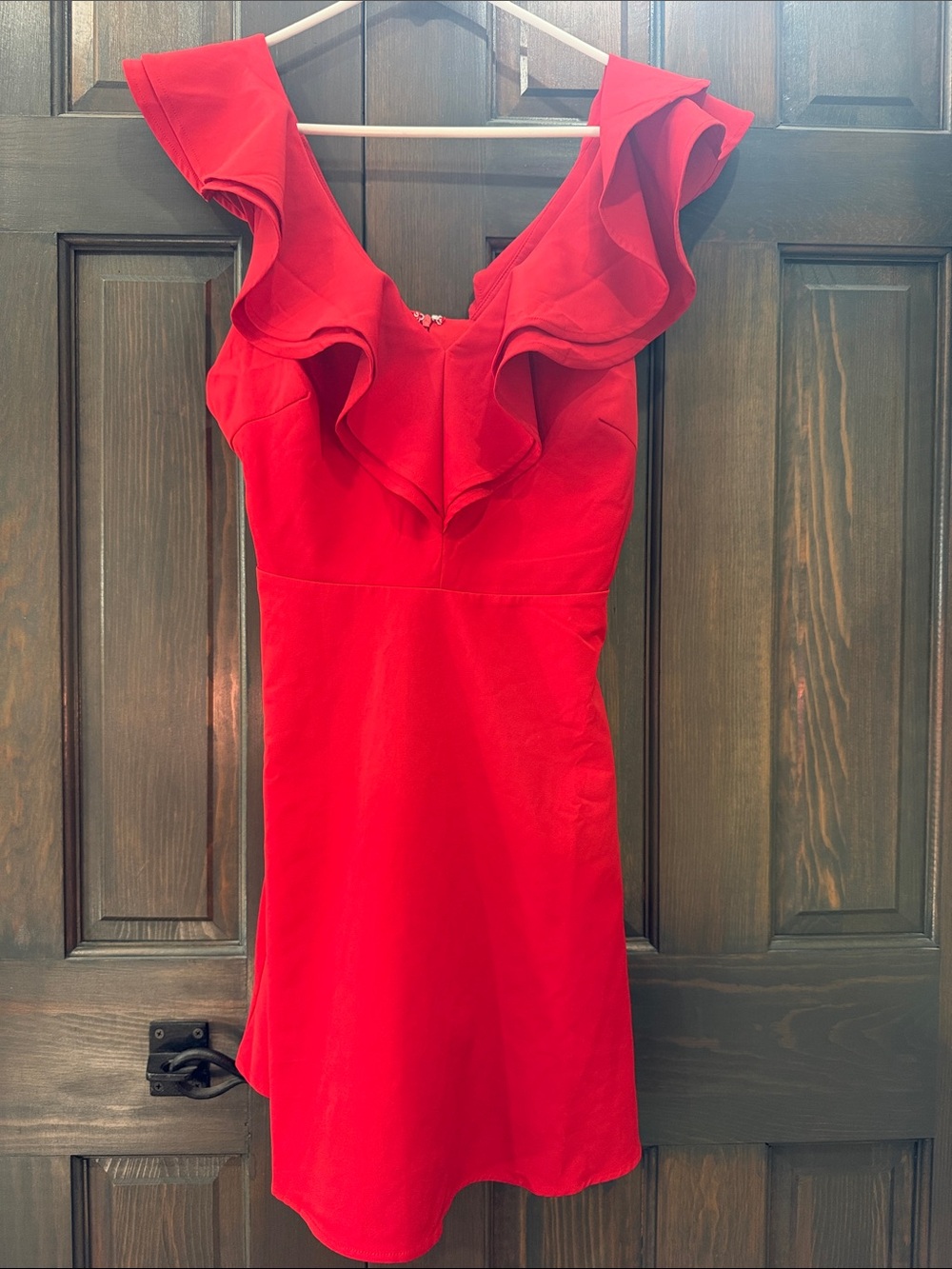 Red Ruffled V-Neck Women's Dress lulus size large